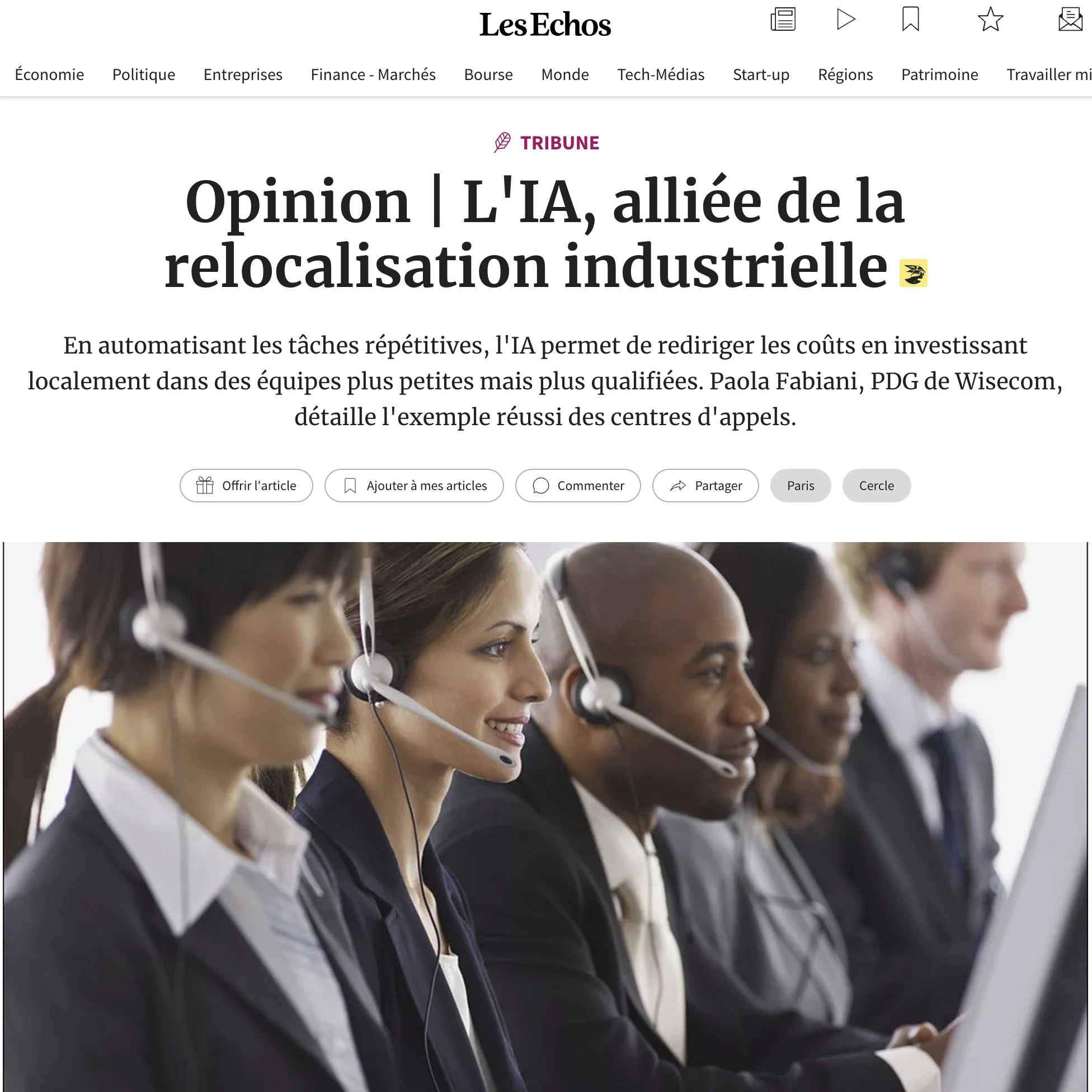l'IA et la relocalisation, Les Echos